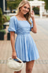 Square Neck Ruched Bodice Puff Sleeve Cotton Romper