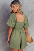 Square Neck Ruched Bodice Puff Sleeve Cotton Romper