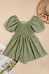 Square Neck Ruched Bodice Puff Sleeve Cotton Romper