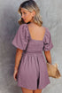 Square Neck Ruched Bodice Puff Sleeve Cotton Romper