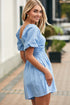 Square Neck Ruched Bodice Puff Sleeve Cotton Romper