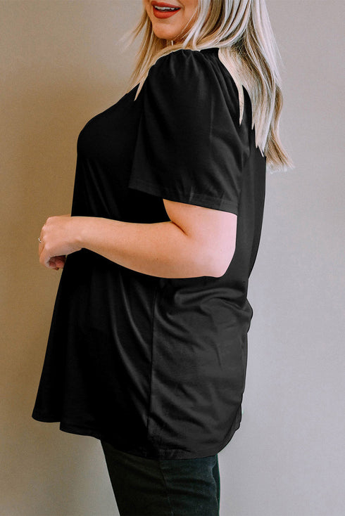 Square Neck Ruched Shoulder Puff Sleeve Top