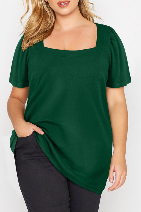 Square Neck Ruched Shoulder Puff Sleeve Top