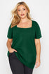 Square Neck Ruched Shoulder Puff Sleeve Top