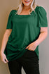 Square Neck Ruched Shoulder Puff Sleeve Top
