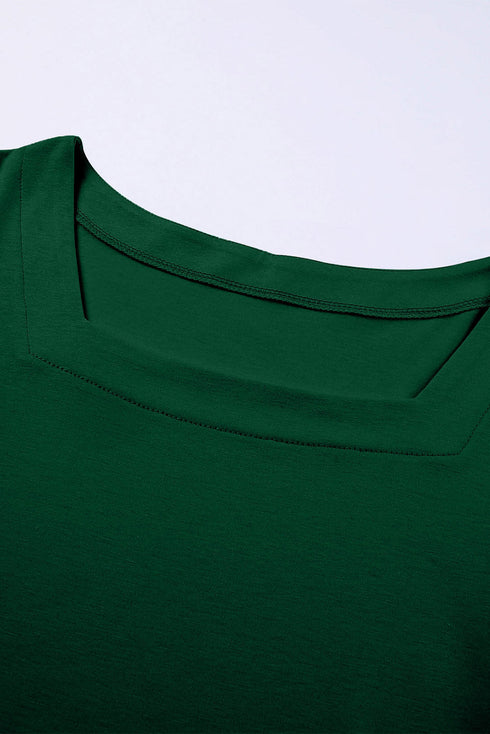 Square Neck Ruched Shoulder Puff Sleeve Top