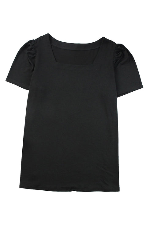 Square Neck Ruched Shoulder Puff Sleeve Top