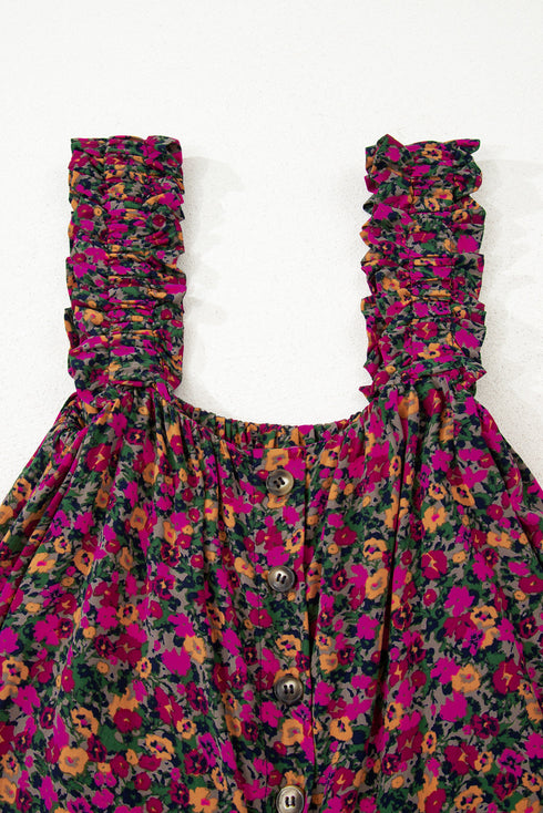Square Neck Ruffle Sleeve Button Front Floral Top