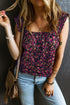 Square Neck Ruffle Sleeve Button Front Floral Top