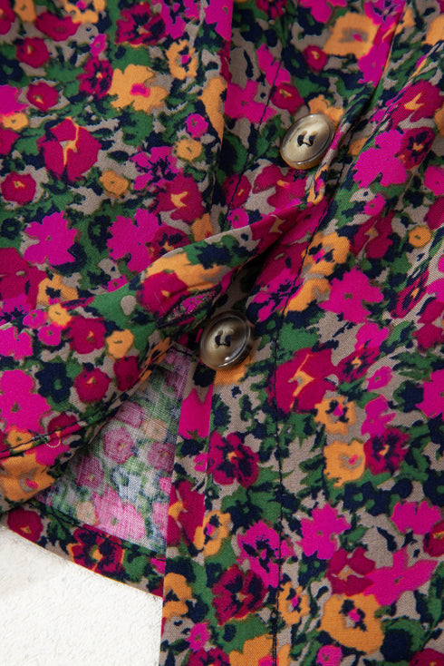 Square Neck Ruffle Sleeve Button Front Floral Top