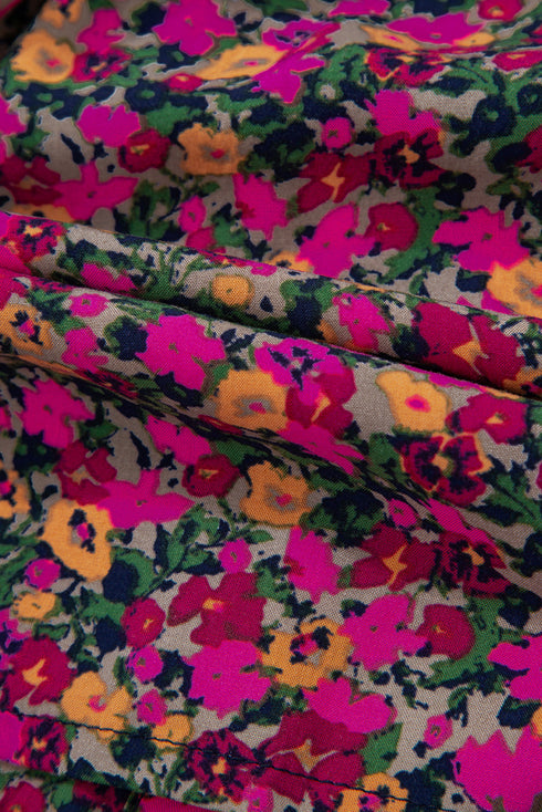 Square Neck Ruffle Sleeve Button Front Floral Top