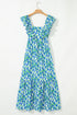 Square Neck Ruffle Sleeve Floral Maxi Dress