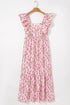 Square Neck Ruffle Sleeve Floral Maxi Dress