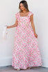 Square Neck Ruffle Sleeve Floral Maxi Dress