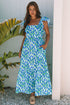 Square Neck Ruffle Sleeve Floral Maxi Dress
