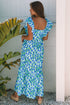 Square Neck Ruffle Sleeve Floral Maxi Dress