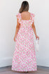 Square Neck Ruffle Sleeve Floral Maxi Dress