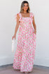 Square Neck Ruffle Sleeve Floral Maxi Dress