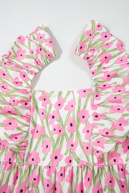 Square Neck Ruffle Sleeve Floral Maxi Dress