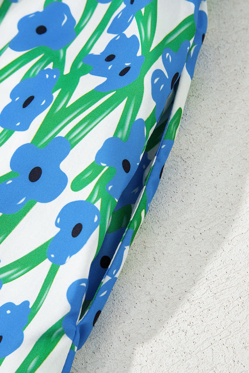 Square Neck Ruffle Sleeve Floral Maxi Dress