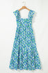 Square Neck Ruffle Sleeve Floral Maxi Dress