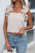 Square Neck Ruffle Strap Sleeveless Woven Blouse
