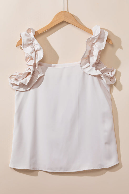 Square Neck Ruffle Strap Sleeveless Woven Blouse