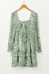 Square Neck Shirred Waist Tiered Ruffled Mini Floral Dresses