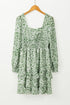 Square Neck Shirred Waist Tiered Ruffled Mini Floral Dresses