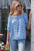 Square Neck Short Puff Sleeve Pleated Floral Blouse
