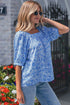 Square Neck Short Puff Sleeve Pleated Floral Blouse
