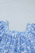 Square Neck Short Puff Sleeve Pleated Floral Blouse