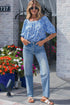 Square Neck Short Puff Sleeve Pleated Floral Blouse