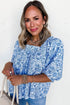 Square Neck Short Puff Sleeve Pleated Floral Blouse