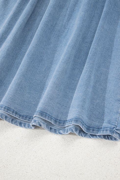 Square Neck Sleeveless Bowknot Western Denim Mini Dress