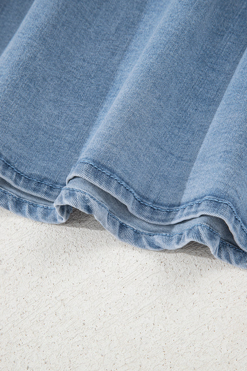 Square Neck Sleeveless Bowknot Western Denim Mini Dress