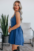 Square Neck Sleeveless Bowknot Western Denim Mini Dress