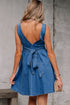 Square Neck Sleeveless Bowknot Western Denim Mini Dress