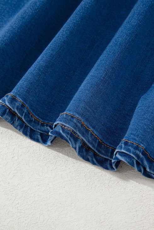 Square Neck Sleeveless Bowknot Western Denim Mini Dress