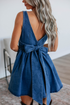 Square Neck Sleeveless Bowknot Western Denim Mini Dress