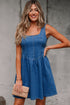 Square Neck Sleeveless Bowknot Western Denim Mini Dress