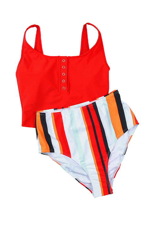 Square Neck Sleeveless Print Tankini Set