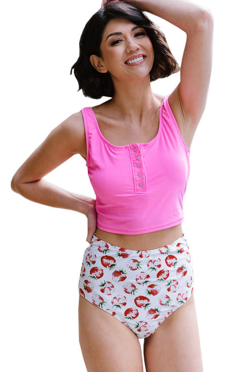 Square Neck Sleeveless Print Tankini Set