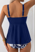 Square Neck Textured Trim Empire Waist Tankini Top