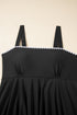 Square Neck Textured Trim Empire Waist Tankini Top