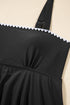 Square Neck Textured Trim Empire Waist Tankini Top