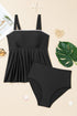 Square Neck Textured Trim Empire Waist Tankini Top
