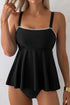 Square Neck Textured Trim Empire Waist Tankini Top