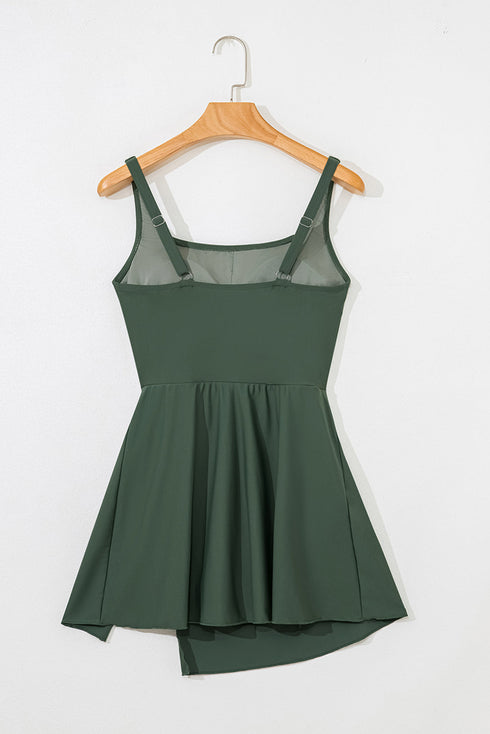 Square Neck Tie Waist Sarong Swim Dress