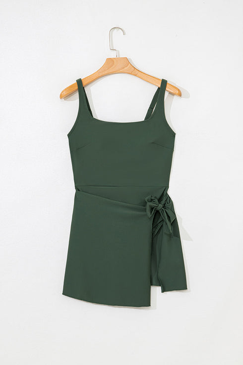 Square Neck Tie Waist Sarong Swim Dress